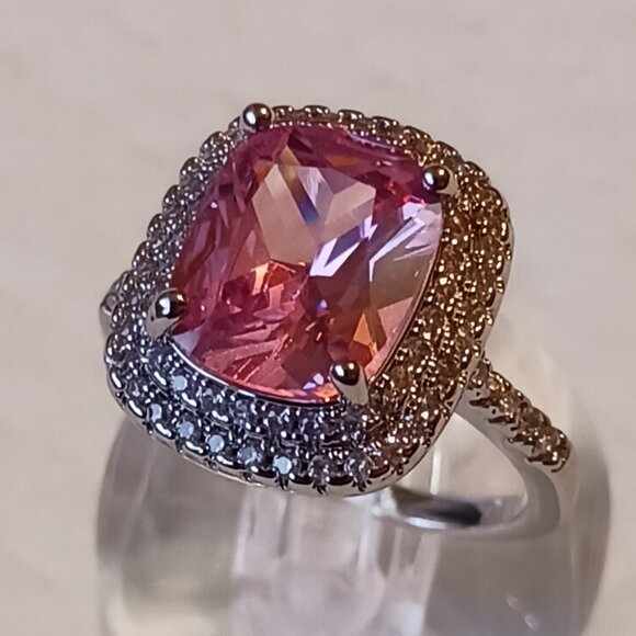 Silver Fashion Statement Halo Pink Tourmaline CZ Ring Size 8.5 NWOT - Picture 16 of 16